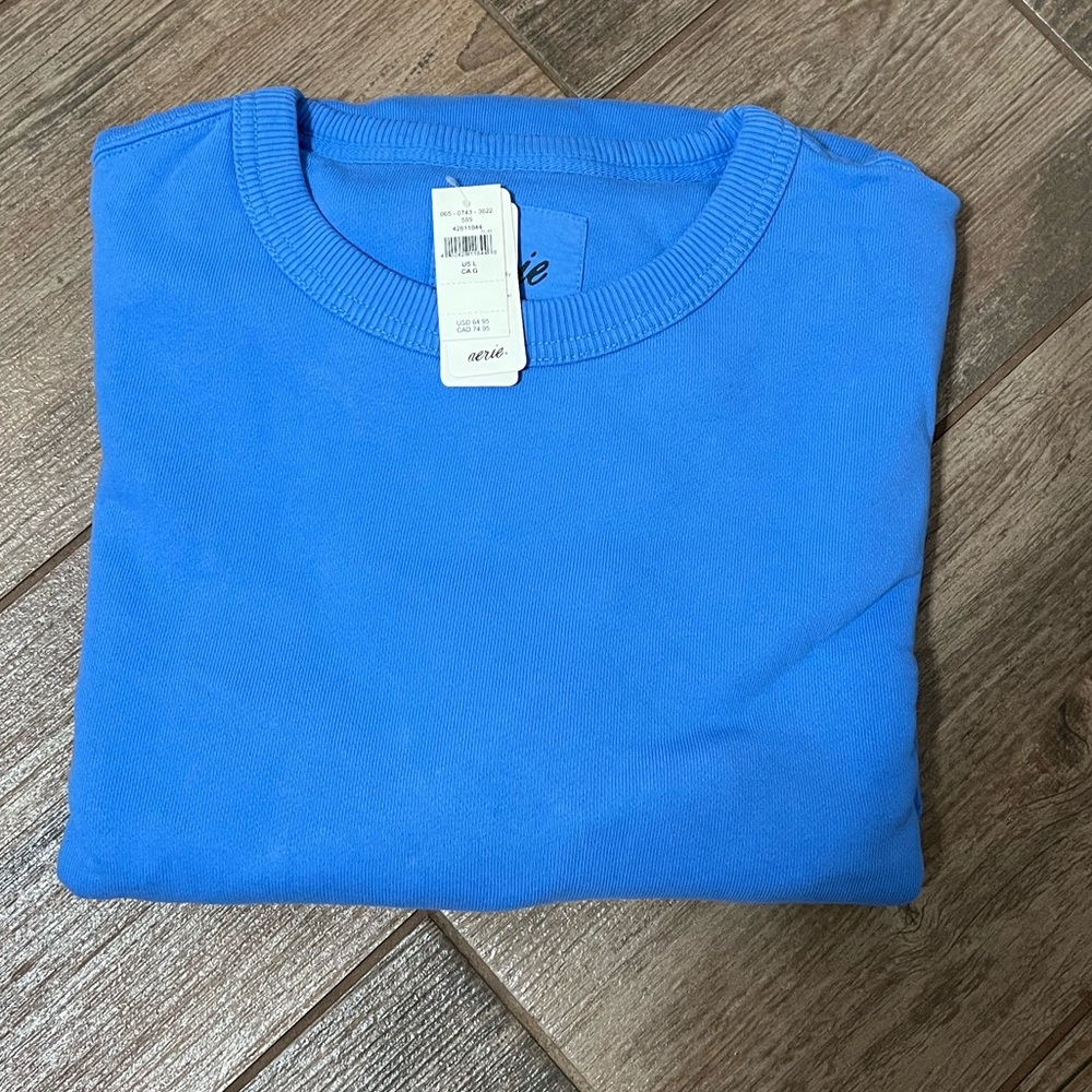 Aerie Keep it Light Crochet Sweatshirt, NWT, Laundry Blue Color, Large - Picture 2 of 10